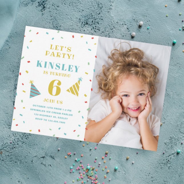 Modern färgfull Sprinkles Kids Fotofödelsedag Inbjudningar (Skapare uppladdad)