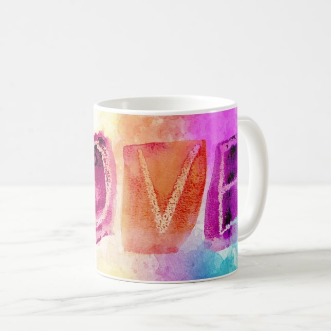 Modern Färgglad Abstrakt Kärlek i Vattenfärg Kaffemugg (Framsida höger)