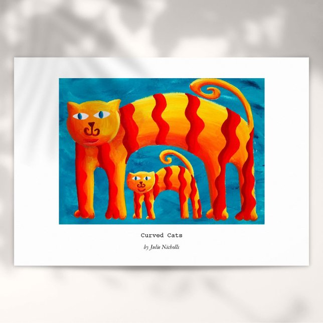 Modern Färgglad Böjd Katt och Kittens Mönster Poster (Modern Colorful Curved Cat and Kitten Patterned Poster)