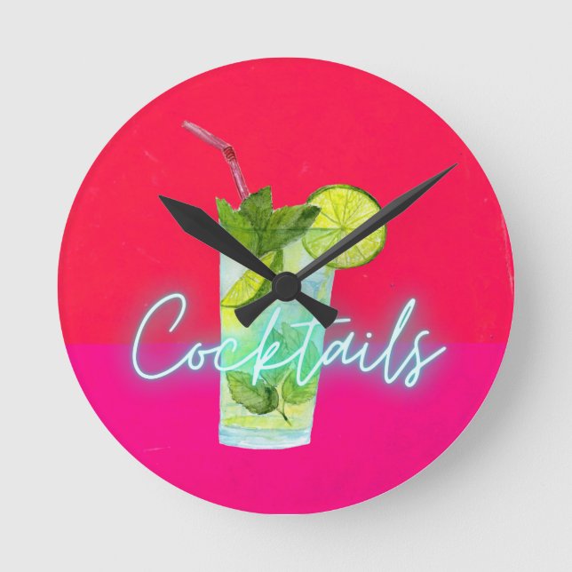 Modern Färgglad Cocktailbar Konst    Rund Klocka (Framsida)