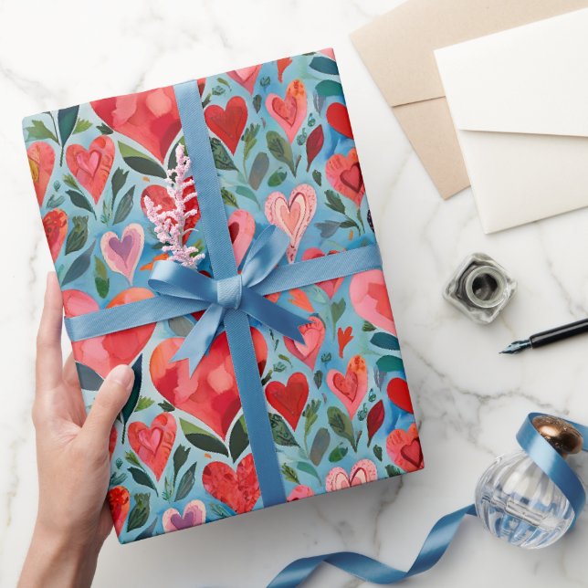 Modern Färgglad Glad Alla Hjärtans Dag Hjärtan Vat Presentpapper (Gifting)