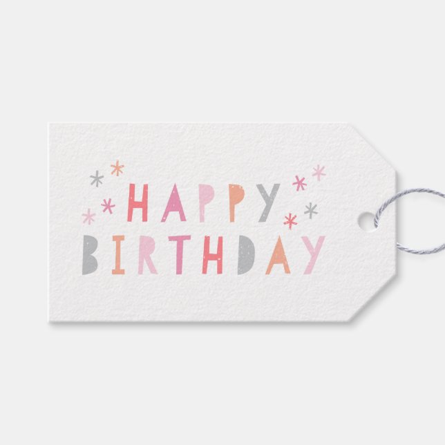 Modern Färgglad Glad Födelsedag Rosa Presentetikett (Framsidan (Horisontell))