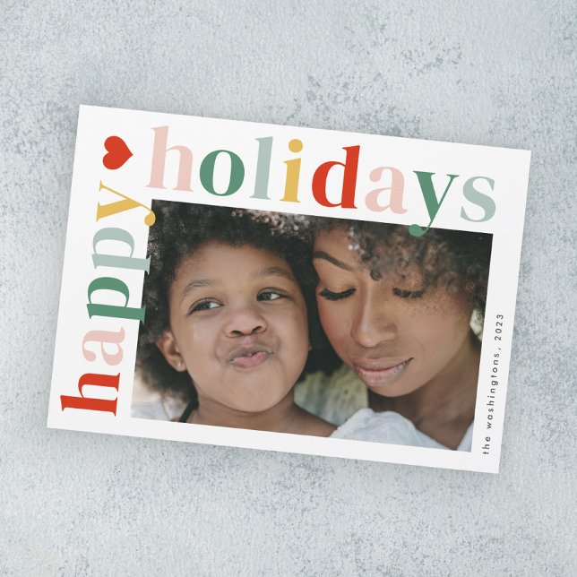 Modern Färgglad glad helg Foto Magnet Kort (Modern colorful typography happy holidays photo holiday magnetic card.)