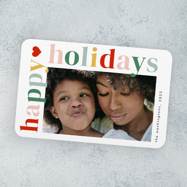 Modern Färgglad Glad Jul Bild Magnet (Modern colorful typography happy holidays photo holiday card magnet.)