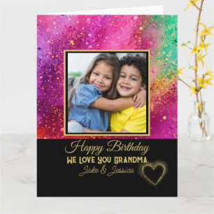 Modern Färgglad Glitter Foto Mormor Födelsedag Kort