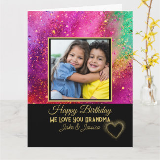 Modern Färgglad Glitter Foto Mormor Födelsedag Kort
