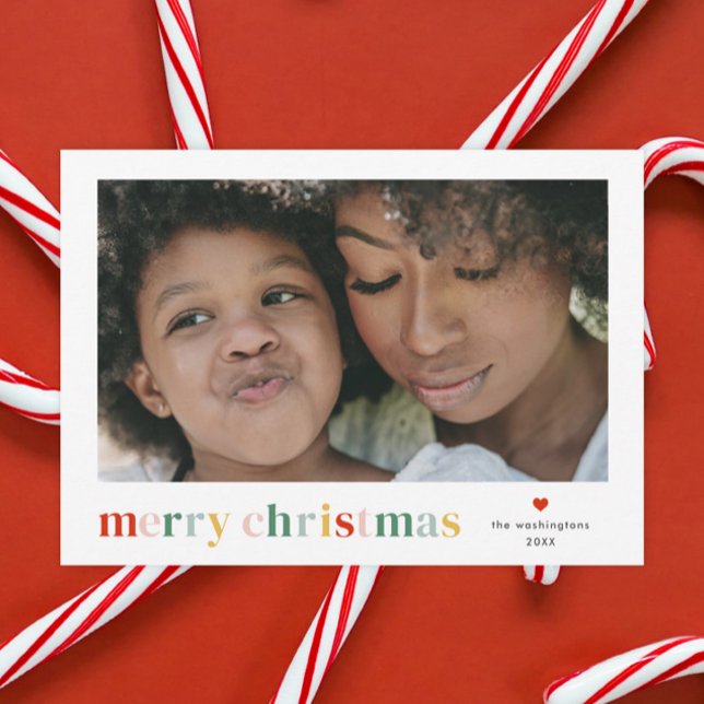 Modern Färgglad God Jul Foto Julkort (Colorful Merry Christmas 2 photo christmas holiday cards.)