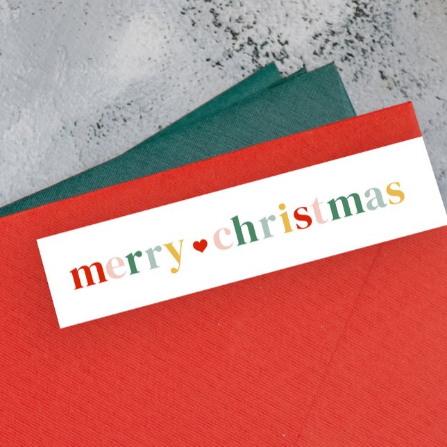 Modern Färgglad God Jul Returadress Etikettband (Modern colorful merry christmas typography return address wrap around label.)