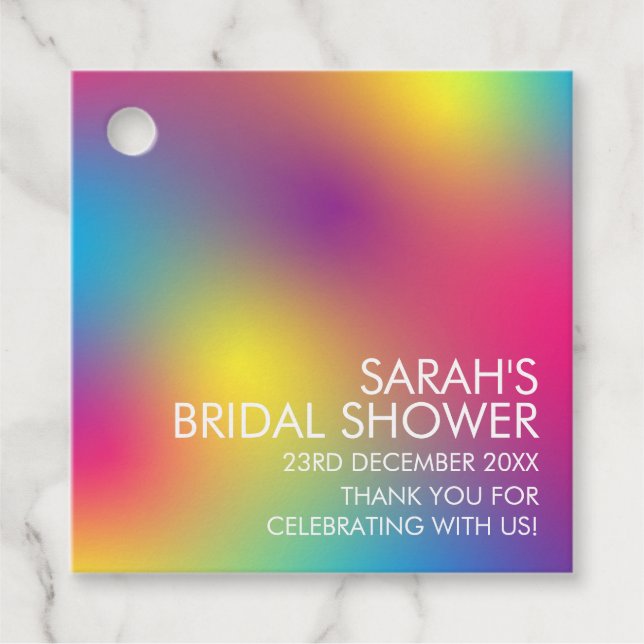 Modern Färgglad Gradient Holografisk Bröllopsfest Gåvor Etiketter (Framsida)