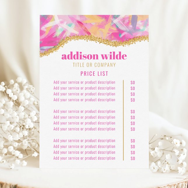 Modern Färgglad Penseldrag Service Prislista Meny (Skapare uppladdad)