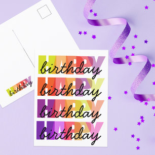 Modern Färgglad Regnbåge Typografi Glad Födelsedag Vykort