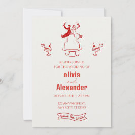 Modern Färgglad Retro Funky Bröllopsinbjudan Inbjudningar