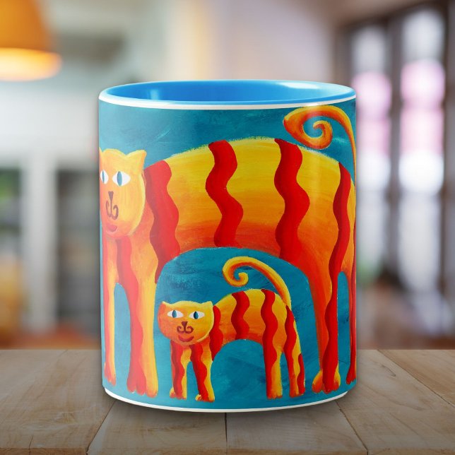 Modern Färgglad Söt Böjd Katt Kattunge Mugg (Modern Colorful Cute Curved Cat Kitten Mug)