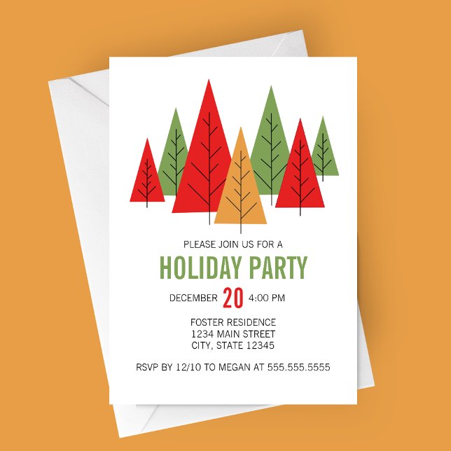 Modern Färgglad Träd Julfest Inbjudan (Modern Colorful Trees Holiday Party Invitation)