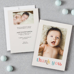 Modern Färgglad Trendig Anpassad foton Baby Shower Tack Kort