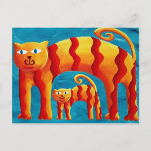 Modern Färgglad Whimsical Böjd Katt och Kittel Vykort