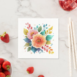Modern Färgglada Blommor Akvarell Pappersservett