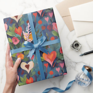 Modern Färgglatt Jag Älskar Dig Hjärtmönster Presentpapper