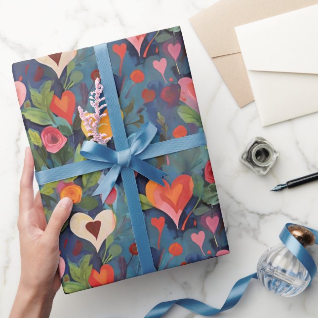 Modern Färgglatt Jag Älskar Dig Hjärtmönster Presentpapper (Gifting)