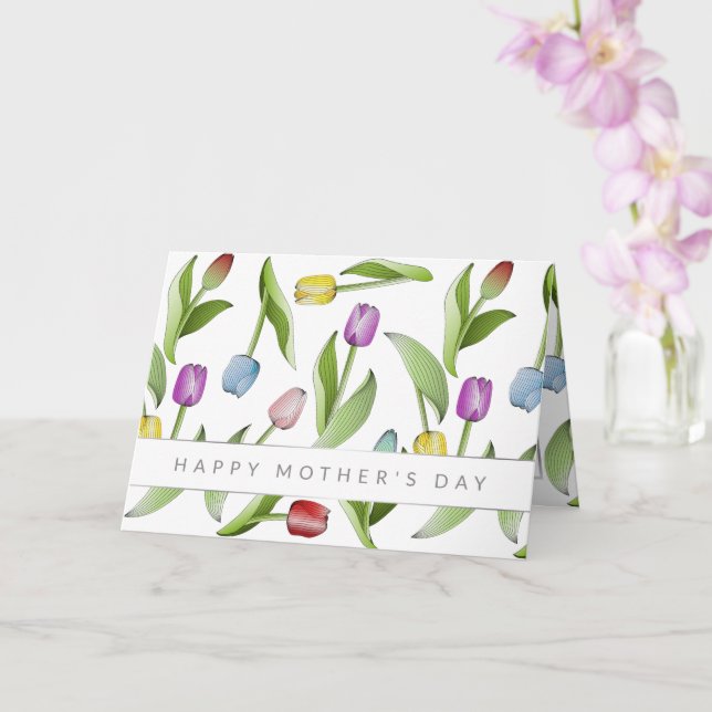 Modern Färgglatt Tulpan Blommönster Mors Dag Kort (Orkide)
