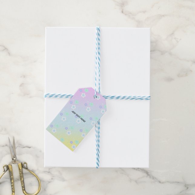 Modern färggradient blåa blommor mönster Gift Presentetikett (Med Snöre)