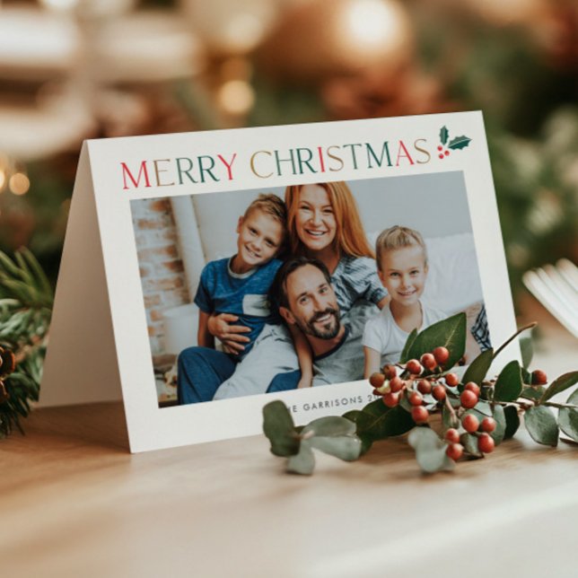 Modern färggrafi 3 fotojul helgkort (Elegant colorful type 3 photo Christmas holiday card.)