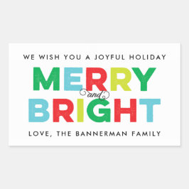 Modern färglagd text - merry och Bright Anpassning Rektangulärt Klistermärke