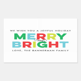 Modern färglagd text - merry och Bright Anpassning Rektangulärt Klistermärke