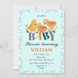 Modern färglös Brev Baby Shower för kycklingfamilj Inbjudningar
