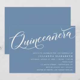 Modern, färglös skrift, "quinceanera", Dusty Blue Inbjudningar