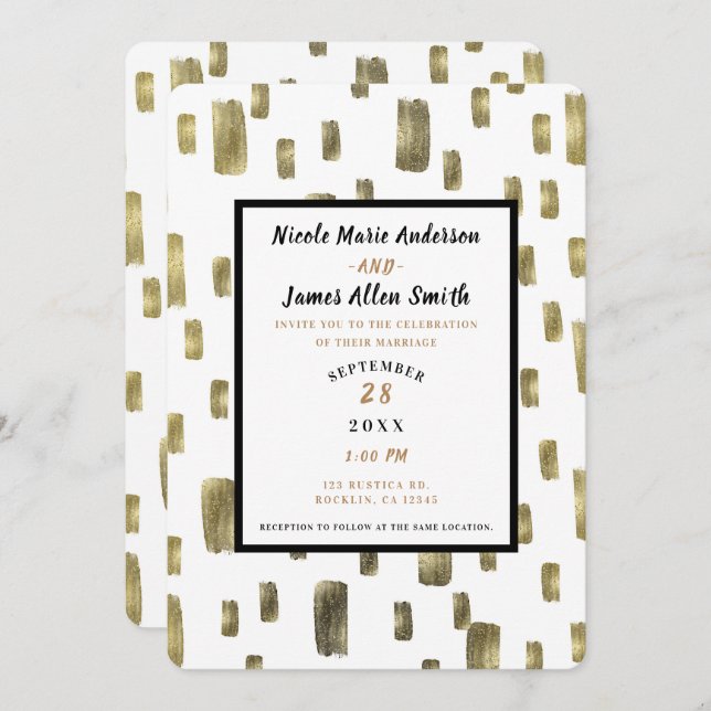 Modern färgpensel Guld Copper Bronze Bröllop Inbjudningar (Fram/baksida)