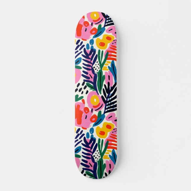 Modern Färgrik Abstrakt Blommönster Mini Skateboard Bräda 18,5 Cm (Framsida)