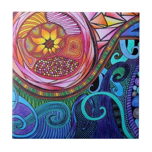 Modern färgrik abstrakt konst kakelplatta (Framsidan)