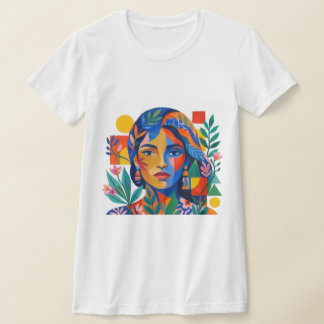 Modern Färgrik Abstrakt Kvinna Porträtt Konst T Shirt