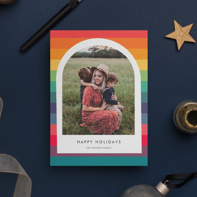 Modern Färgrik Båge Glad Högtid Foto Julkort (Skapare uppladdad)