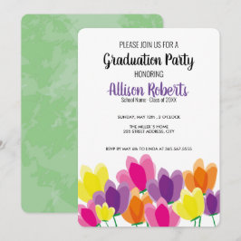 Modern färgrik blommig examensfest inbjudan