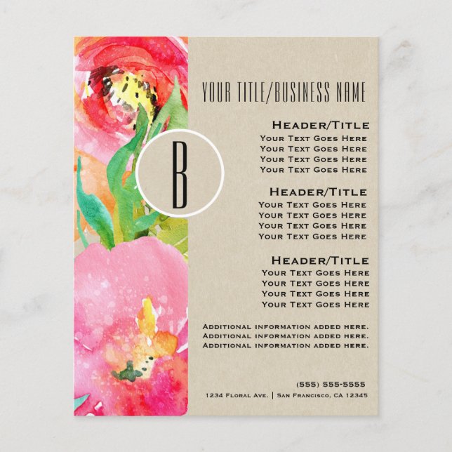 Modern Färgrik Blommig Watercolor Flyer (Framsidan)