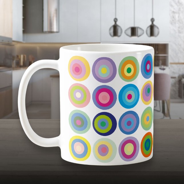 Modern Färgrik Mid Century Cirklar Mönster Kaffemugg (Modern Colorful Mid Century Circles Pattern Coffee Mug)