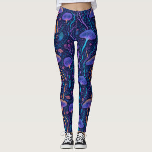 Modern Färgrik Ocean Bioluminescerande Maneter Leggings