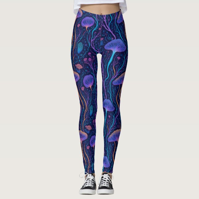 Modern Färgrik Ocean Bioluminescerande Maneter Leggings (Framsida)