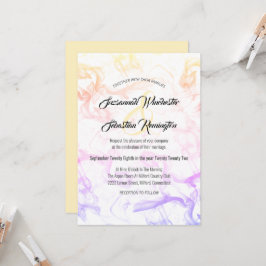 Modern Färgrik Regnbågsdimma Bröllopsmall Inbjudningar