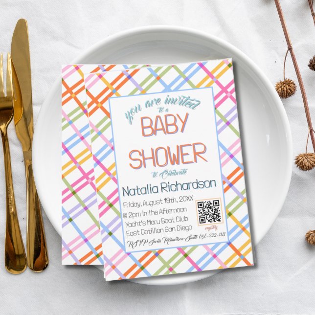 Modern Färgrik Rutig Baby Shower Tema Inbjudningar (Skapare uppladdad)