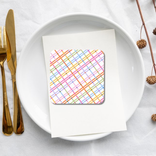 Modern Färgrik Rutig Baby Shower Tema Underlägg Papper Kvadrat (Skapare uppladdad)