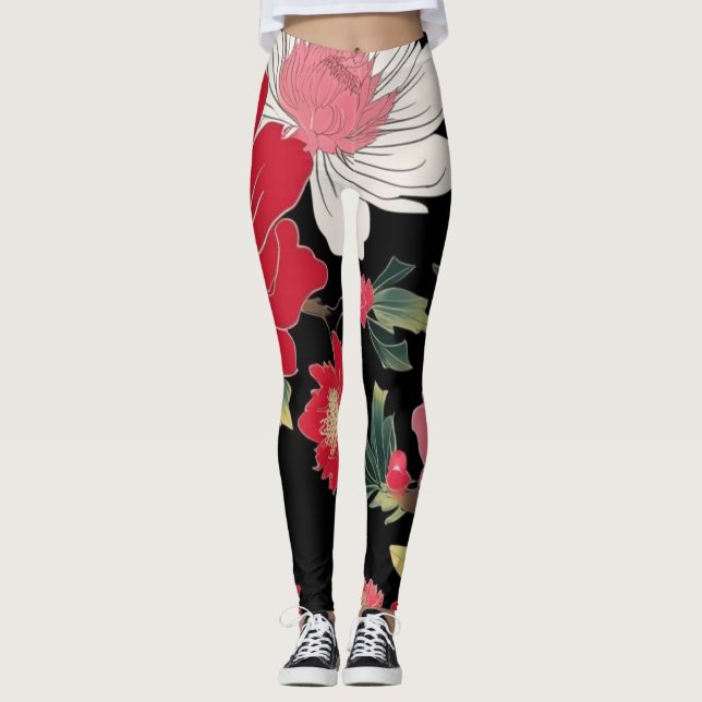 Modern Färgrik Sakura Blomma Japan Födelsedagsfest Leggings (Framsida)