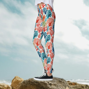Modern Färgrik Tropisk Ocean Koraller Akvarell Leggings