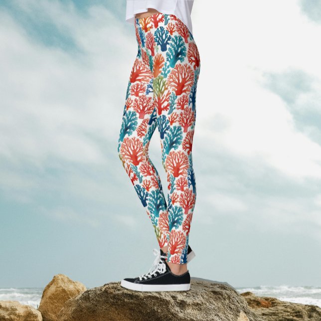 Modern Färgrik Tropisk Ocean Koraller Akvarell Leggings (Skapare uppladdad)