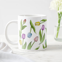 Modern Färgrik Tulpan Blommönster Jumbo Mugg