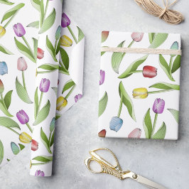 Modern Färgrik Tulpan Blommönster Presentpapper