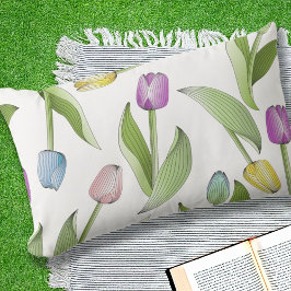 Modern Färgrik Tulpan Blommönster Utomhus Lumbarkudde