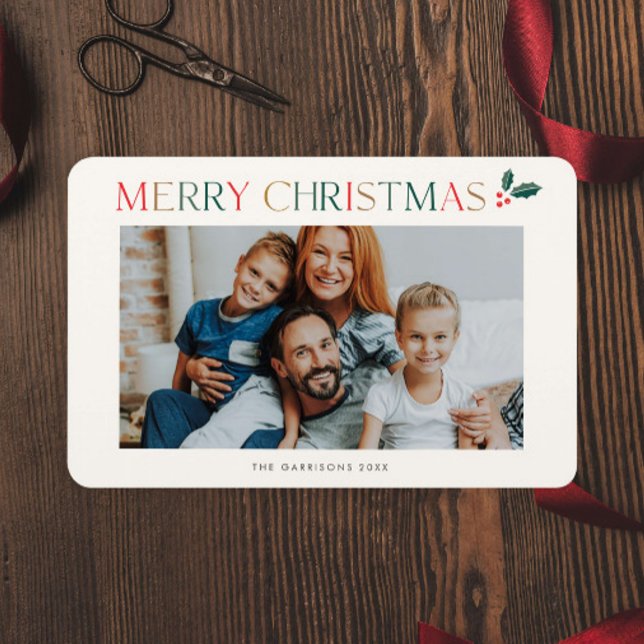 Modern Färgrik Typ Foto Jul Högtid Magnet (Modern Colorful Merry Christmas Photo Holiday Magnet.)